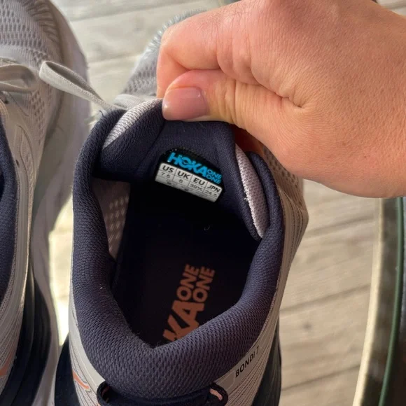 Hoka Bondi 7 Gray/peach/navy Athletic Shoes - Picture 6 of 11